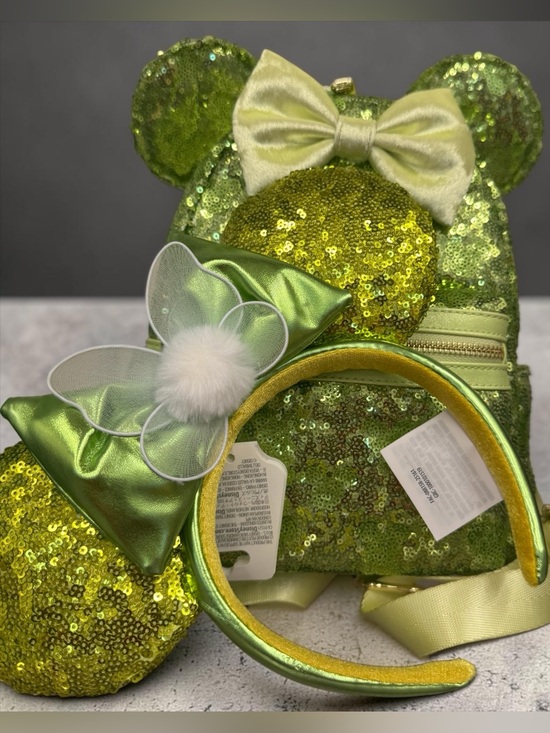 Loungefly Handbags - Disney Parks Tinkerbell Green Sequin Backpack & Headband Set